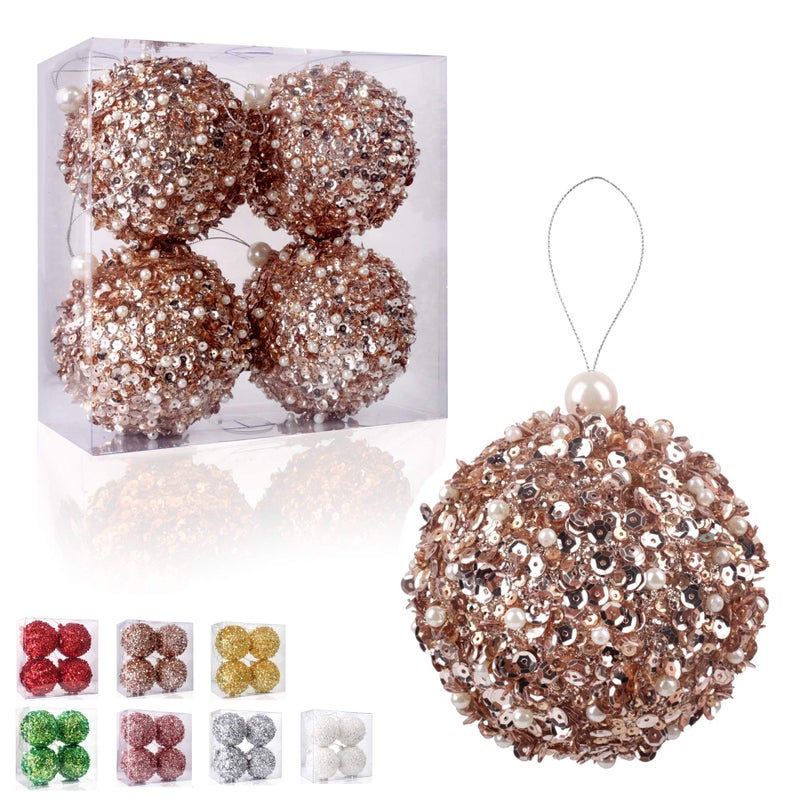 ZHANYIGY 4.25" Christmas Ball Ornaments 4pc Set Shatterproof Christmas Decorations Tree Balls for Xmas Trees Wedding Party Holiday Decorations Tabletop Small Trees Decoration (Champagne) - Image 1